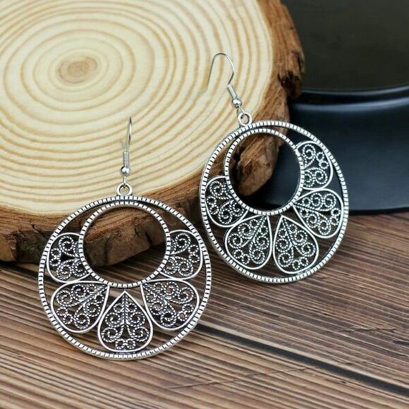 Jewelry - 5/$25 Silver Color Cut Out Round Statement Earrings earrings earrings
